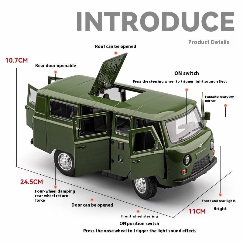 1/18 UAZ 452A Large Alloy Die-cast Car Model, Front Wheel Steering, Children's Toy Car With Light, Adult Collection of Ornaments Gift
