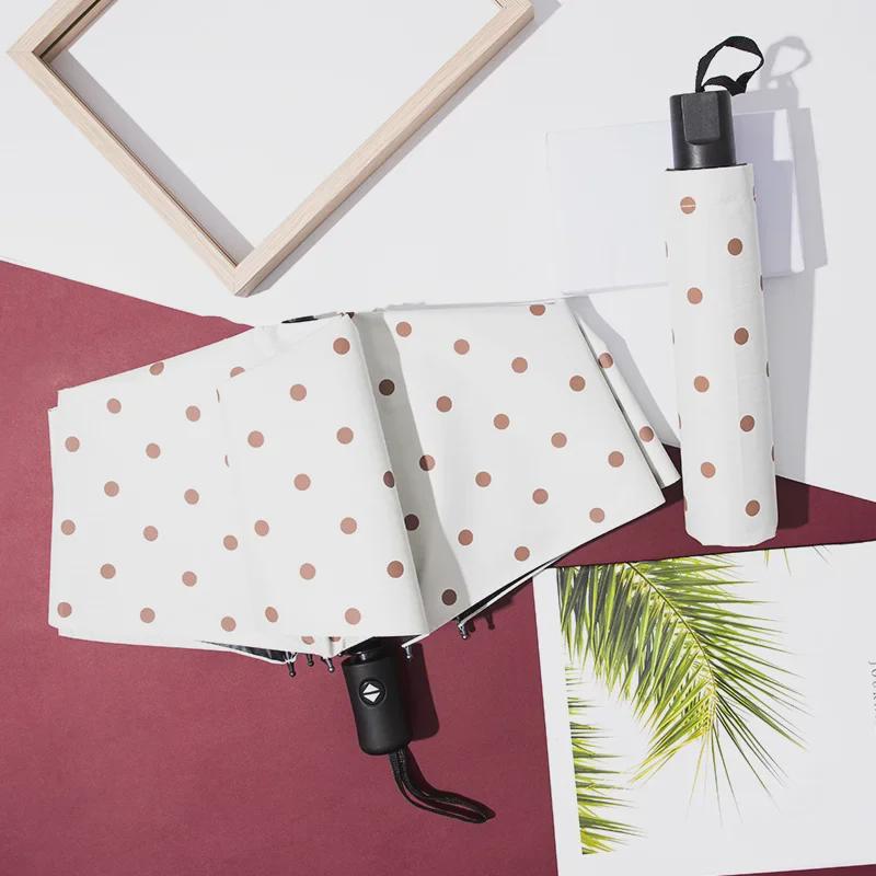 Polka Dot Black Glue UV Protection Folding Parasol – Korean Small Fresh Design for Sun/Rain