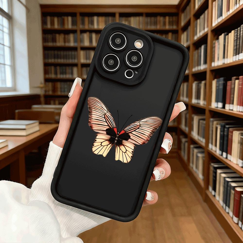 Red and Beige Butterfly Soft TPU Phone Case for iPhone 17 16 15 14 13 12 11 Pro Max Plus Shockproof Anti-Slip Cover