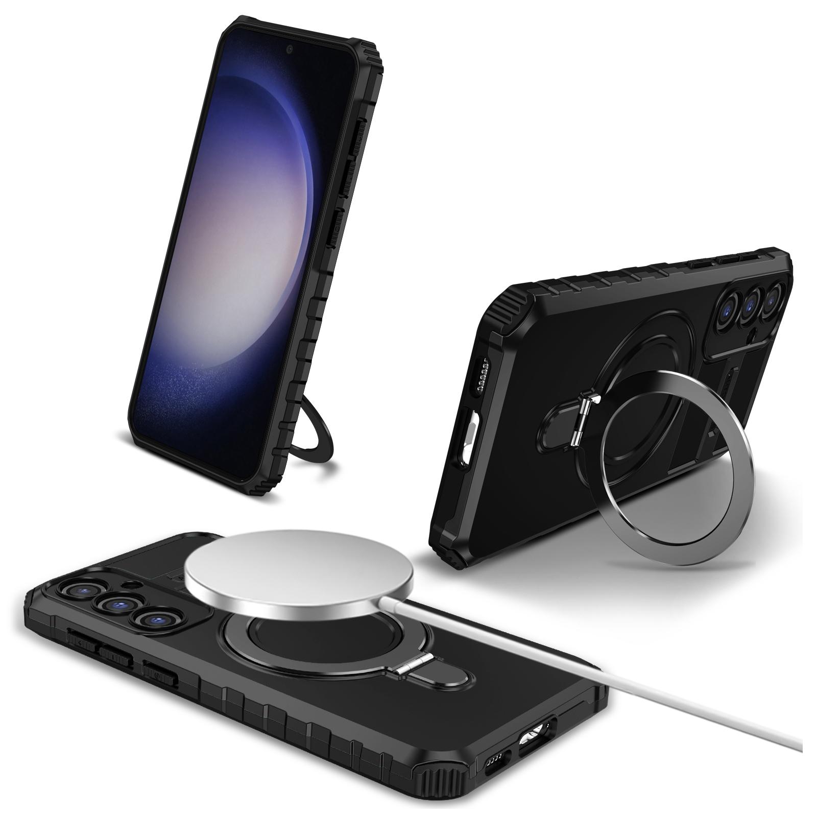 

For Samsung Galaxy S23 FE PC+TPU Case Shockproof Kickstand Phone Cover Compatible with MagSafe Black