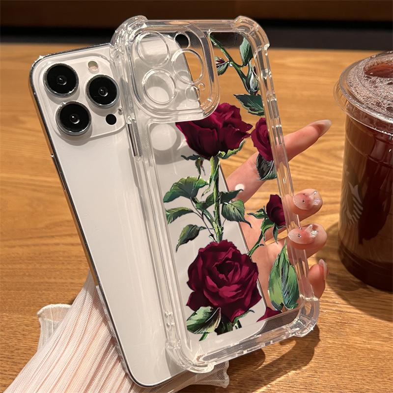 Flower Silicone Phone Case For iPhone 16 15 14 13 12 11 Pro Max XS X XR 7 8 16 Plus SE Transparent Soft Shockproof Bumper Cover