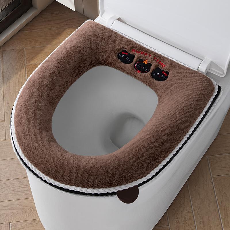 Cute Winter Thickened and Fleece-lined Toilet Seat Cushion, Washable, with Zipper