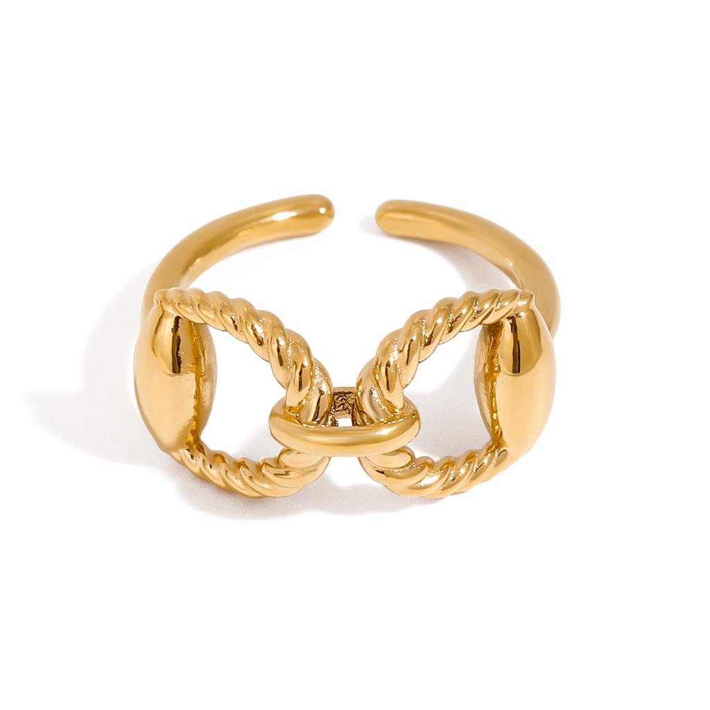 18K Gold Plated Geflochtener Edelstahlring Texturiertes Knoten Design Schmuck für Damen Elegantes Goldenes Geschenk