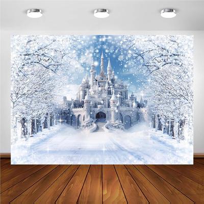 Copos de Nieve de Invierno Castillo Congelado Fondo Decoraciones de Fondo de Invierno Para Estudio Fotográfico Cabina de Fotos Fiesta de Navidad