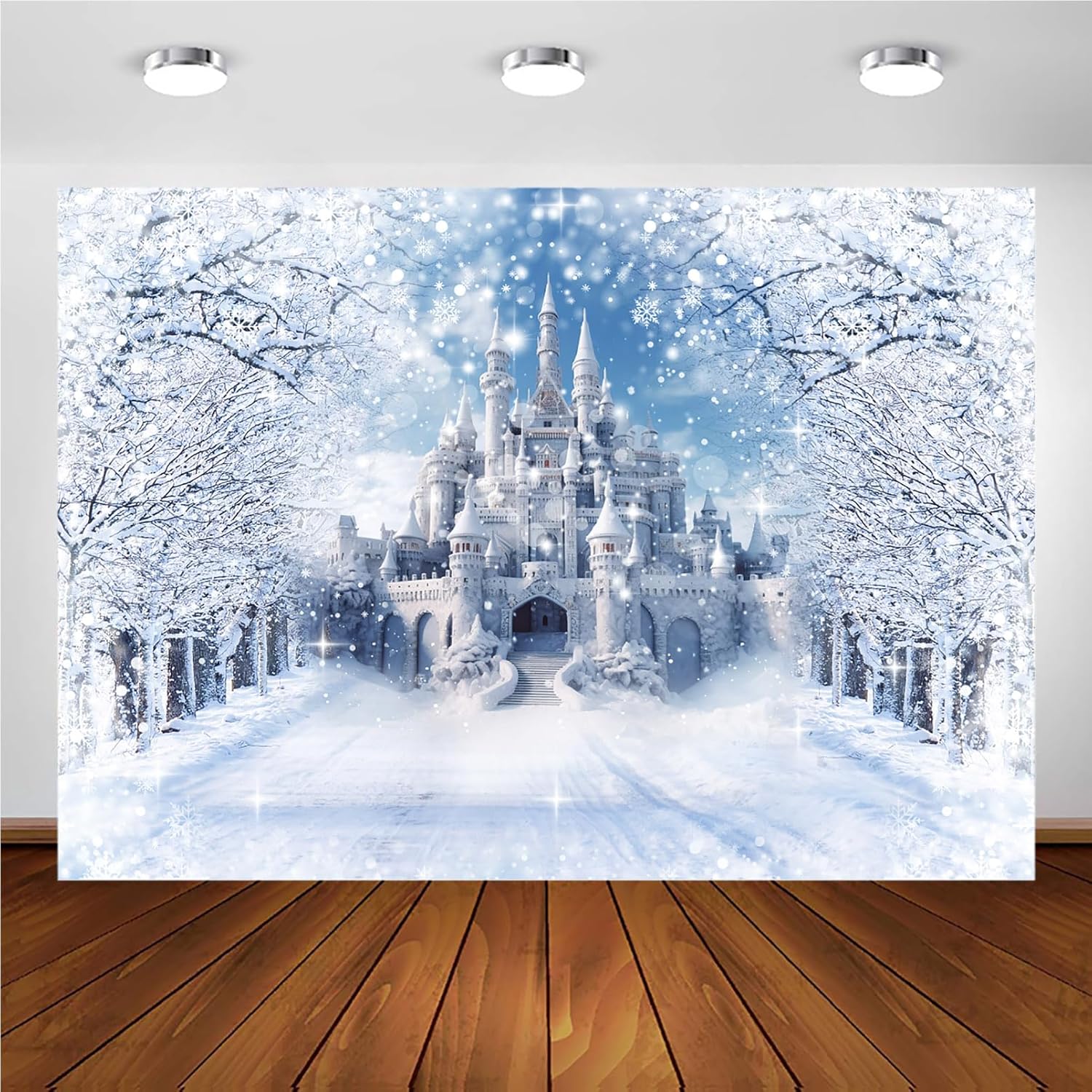 

Winter Snowflake Forzen Castle Background Winter Backdrop Decorations For Photo Studio Photo Booth Christams Party W150*L150cm