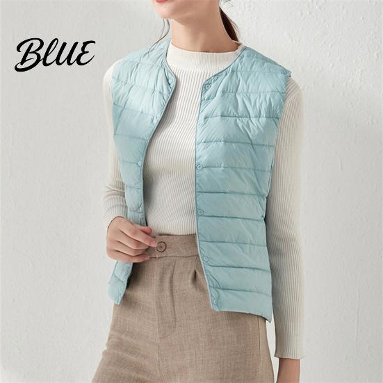 White Goose Down Coat Single-breasted Women Jacket Fall Winter Insulated Vest Sleeveless Padded Round Lightweight