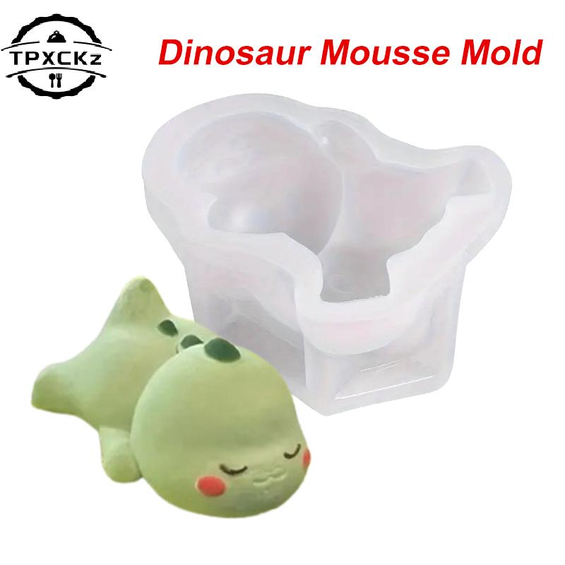 Cute Dinosaur Mousse Mold Pudding Silicone Mold Custard Mold Cake Mold Cartoon Green Dino Cake Decoration Baking Bakery Tool