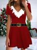 Fashion Women's V Neck Short Sleeve Christmas Snowman Printed  Dress Sex Short Skirt Dresses