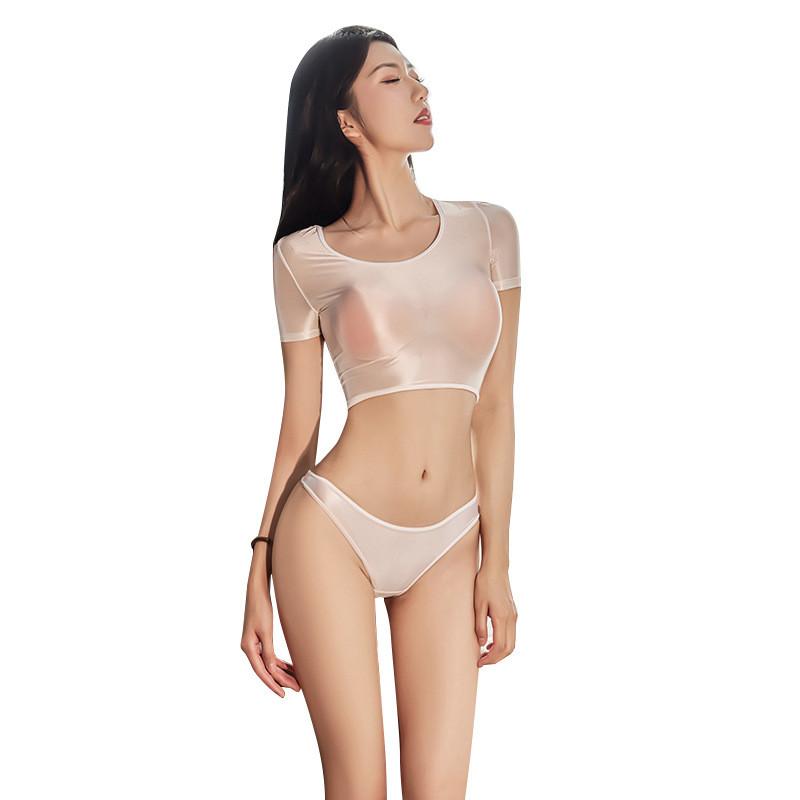 Sexy Lingerie Outfit Erotic Glossy Miniskirt Transparent Babydoll Sexy Porno Bodysuit Attractive Retro Style Ultra-thin Pajamas