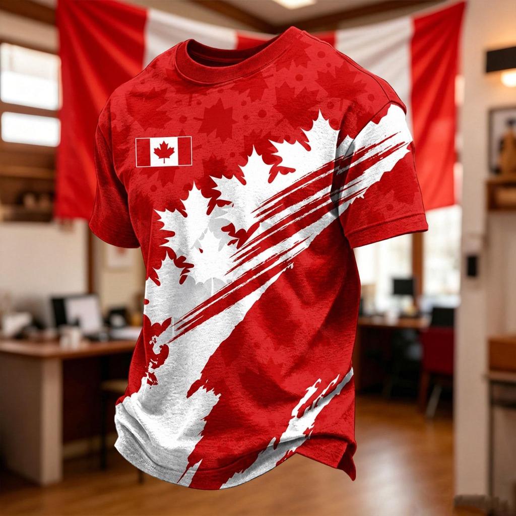 Men's Canadian Football Graphic Short Sleeve T-Shirt for Fan Celebration Breathable Cotton Neck