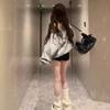 American lazy wind letter slanted shoulder sweater women's spring and autumn gray niche loose and thin sweet and spicy off-the-shoulder