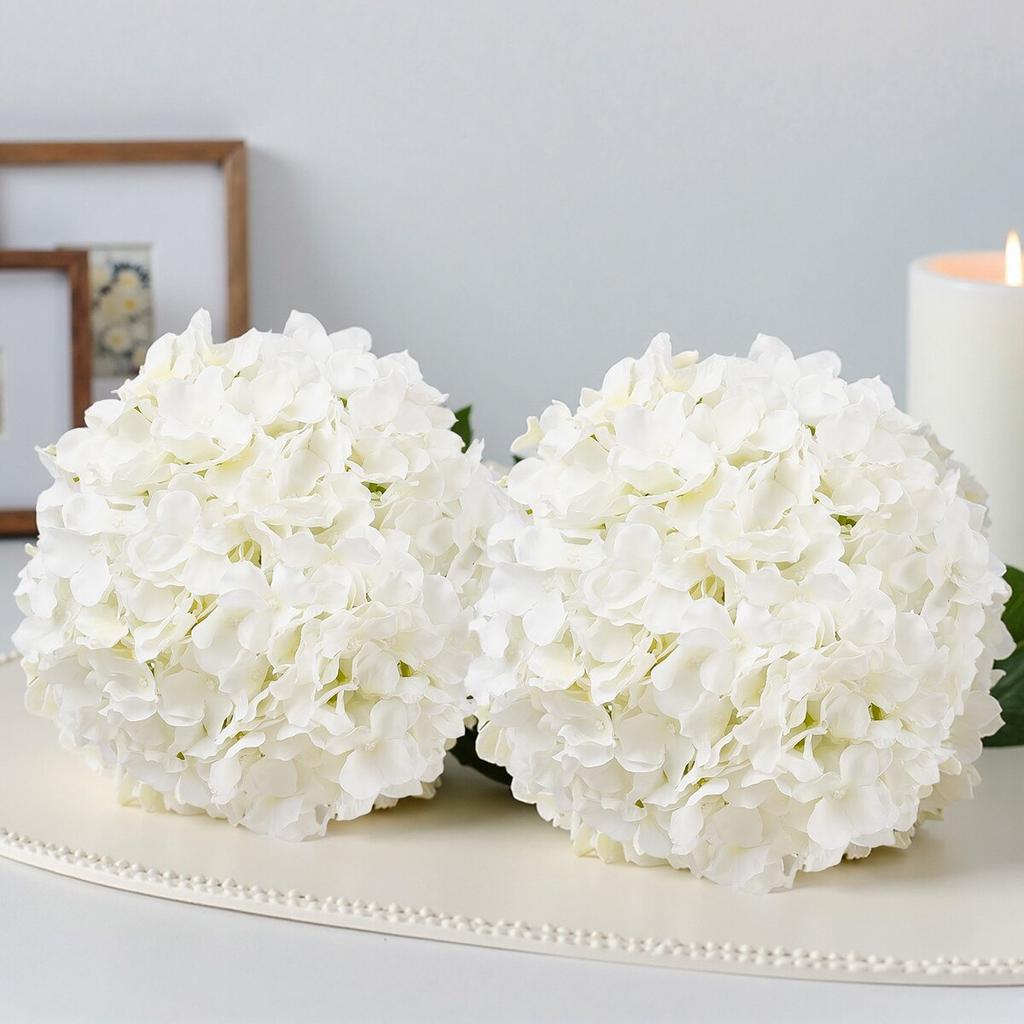 65 Pcs Artificial Silk Hydrangea Flowers 9.8 In Bouquet Arrangement White