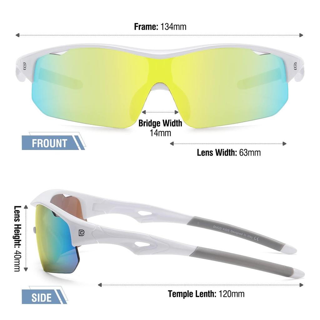 DUCO Ultralight UV for Running and Ages DK261 Kids' Sunglasses, Baseball, Polarized, Sports, Frame, Protection, Cycling, 5-12, (White-Yellow)