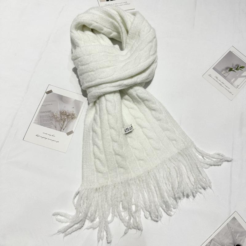 New Versatile Retro Twist Wool Blended Tassel Scarf for Men and Women Korean Style Wool Knitted Narrow Version Short Scarf
