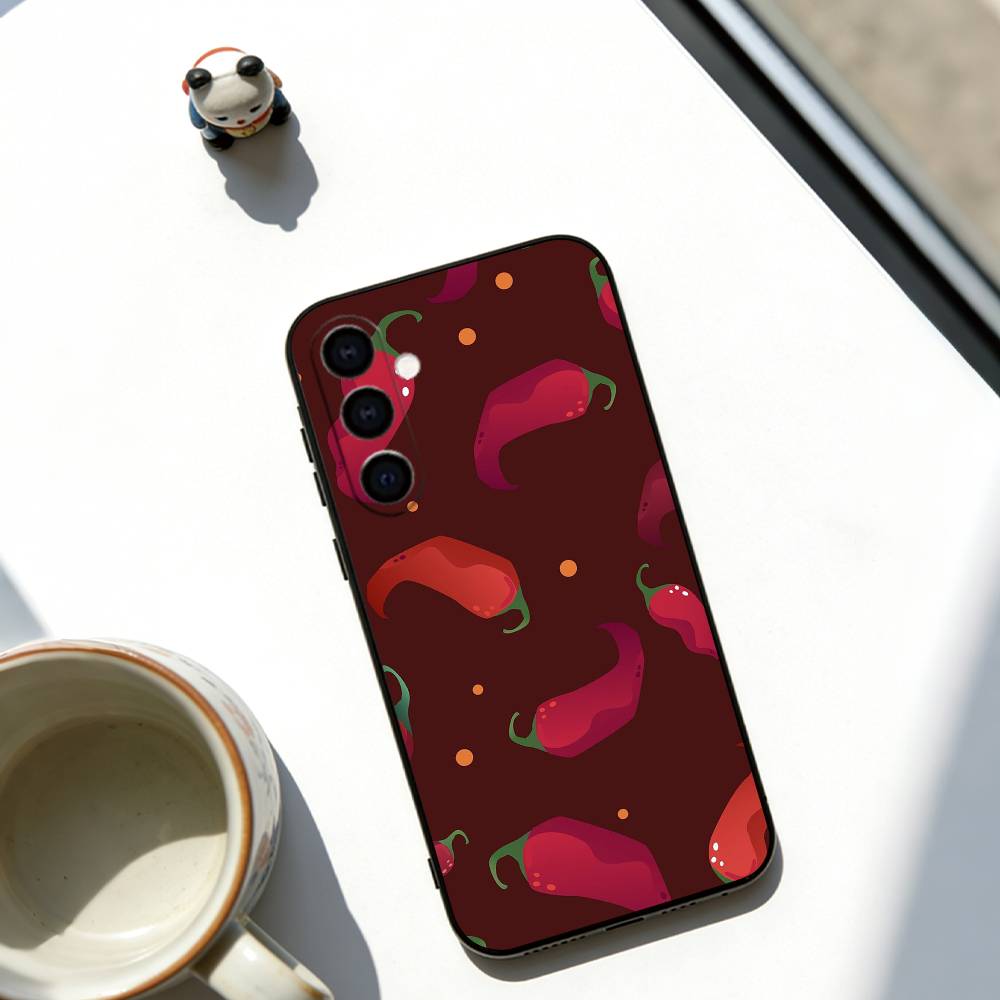 Red Chili Pepper Phone Case For Samsung Galaxy A73,A72,A71,A70,A53,A52,A51,Soft Black Cover