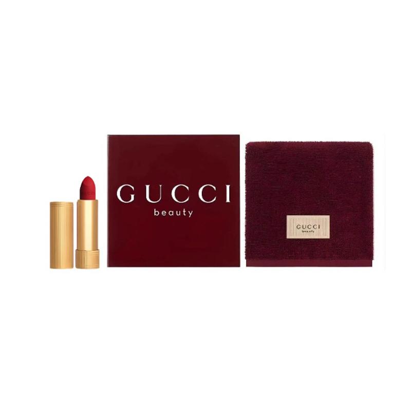 Gucci Makeup Set Luxury Lipstick Matte Velvet Mist Satin Glazed Silky Anchor Red Colorful Velvet Matte Lipstick 25 3.5g+Pullable Red Square Scarf