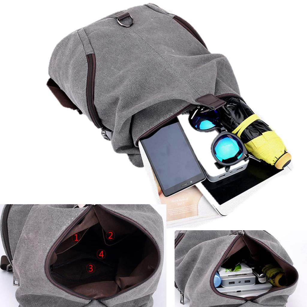 NEXSTAGES Damen Canvas Rucksack, Perfekt für Studenten, Pendler, Schule, Verabredungen, Freizeit, Großes Fassungsvermögen, Reißverschluss, Wandern und mehr,