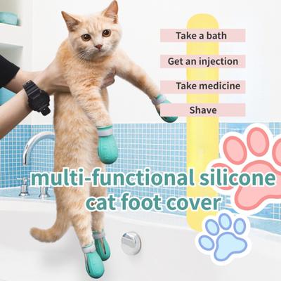 4PCS Multi-functional Silicone Cat Foot Cover Anti-cat Injury Cleaning Bath Tool Cat Bath Foot Cover Dog Shoe Cover Cat Claw Cover
