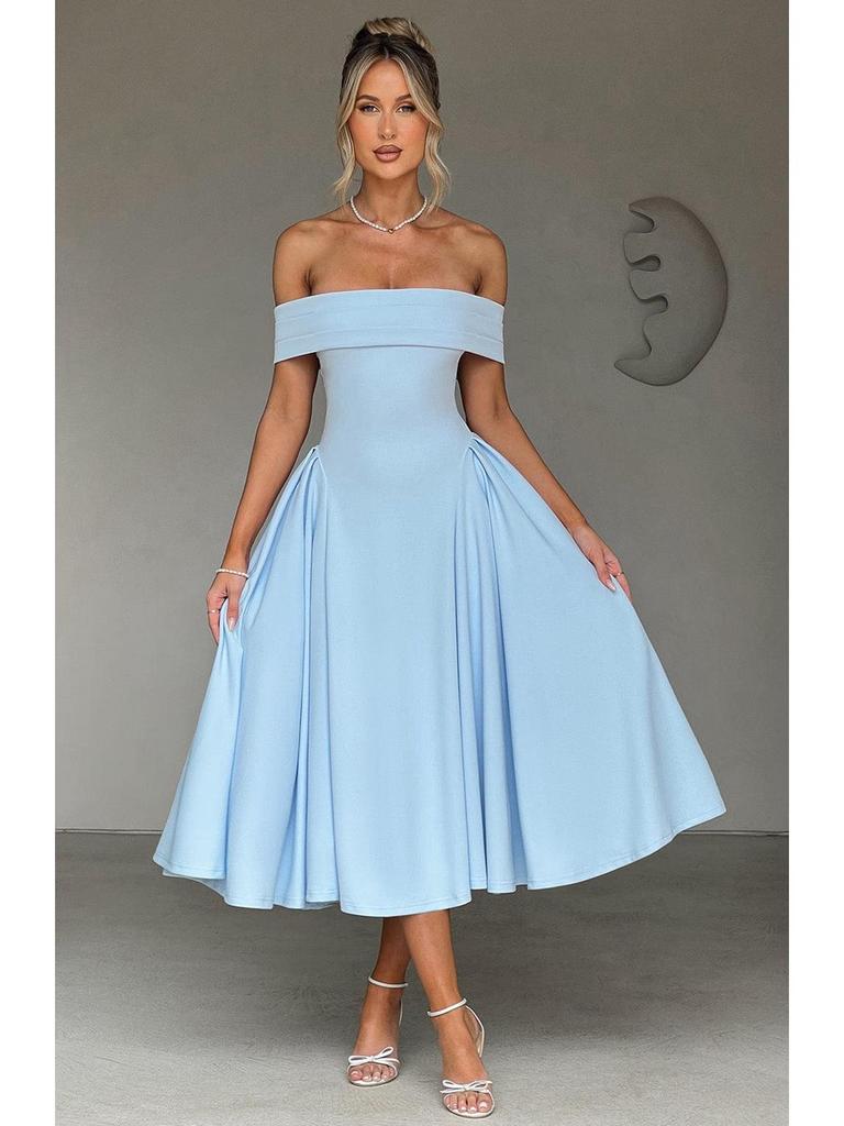 Women's European & American Off-the-Shoulder Backless Dress - Solid Color, Long and Sexy Fashion Style (2026 In Stock)