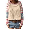 Ladies' Fashionable Plus Size Elegant Mixed Color Striped Print Round Neck Long Sleeved Top