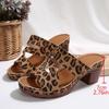 Fashion Sexy Leopard Outside Slippers Women 2025 Summer Designer Hollow Out Fashion Party Shoes Women Square High Heels Shoes Women