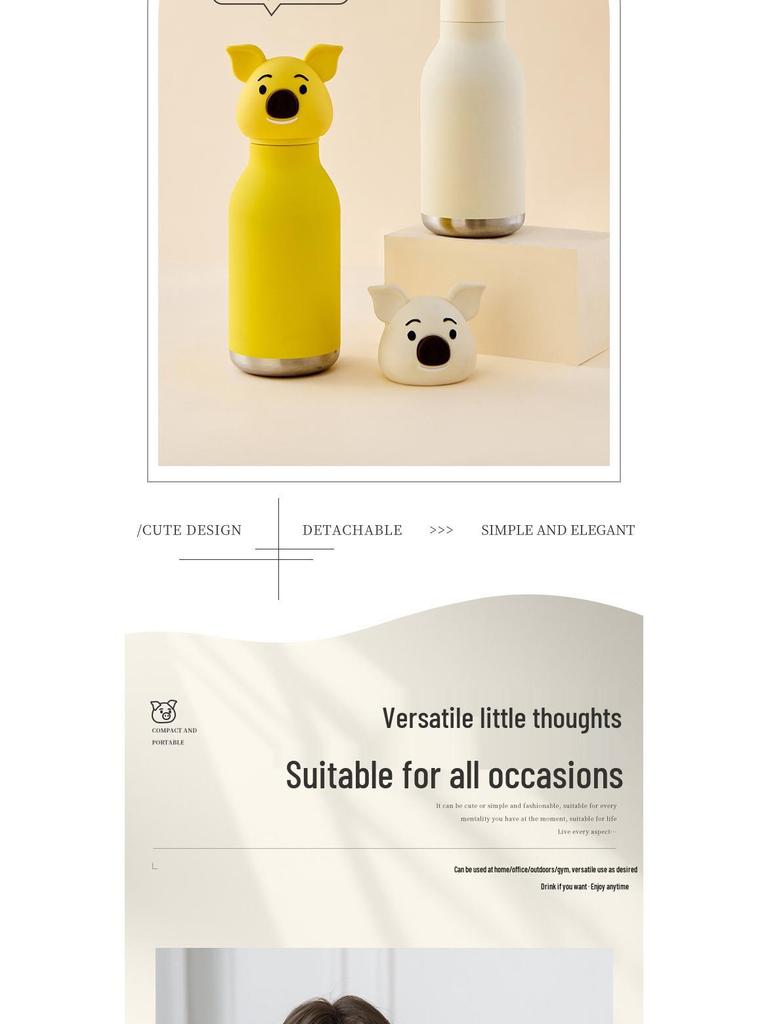 304 Stainless Steel Insulated Water Bottle for Kids – Cute Animal Design, Portable for Outdoor Sports