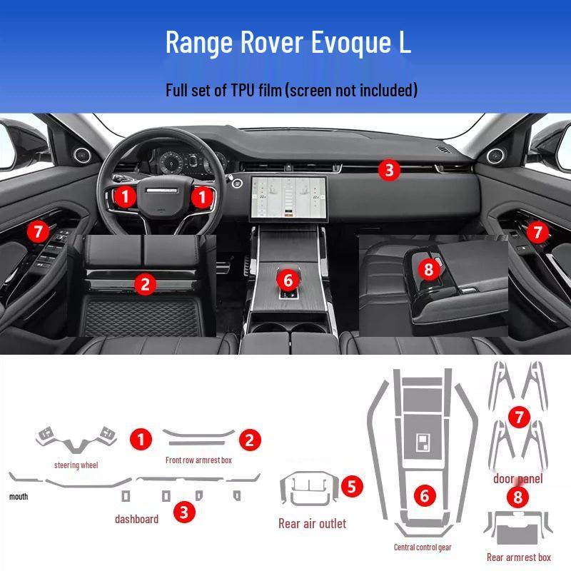 Pellicola Protettiva Interna per Land Rover Range Rover Evoque 2021-2026: Adesivo per Schermo, Leva del Cambio, Navigazione e Console