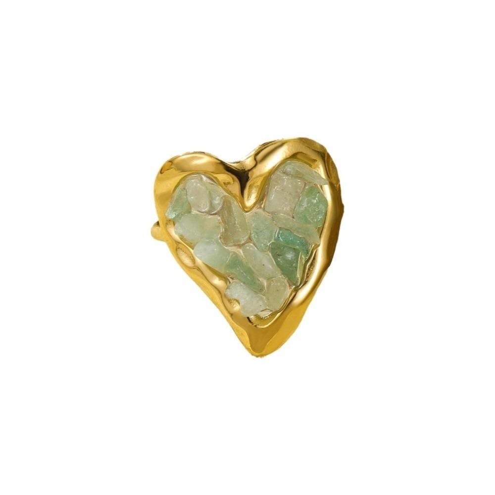 Light Luxury Bohemian Ring Vintage Rhinestone Opening Ring Heart-shaped Stone Ring  Women Men зелёный