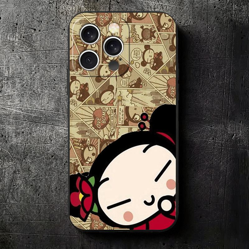 Cartoon Cute Pucca Garu Soft Phone Case for iPhone 16 16E 17 Air 15 Pro Max 14 Plus 13 Mini 11 12 7 Black Cover Back Shell