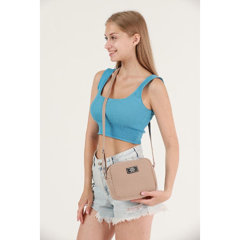 Black U35 Canvas Fabric Women's Shoulder Bag With Single Zipper Compartment And Adjustable Strap U:14 E:20