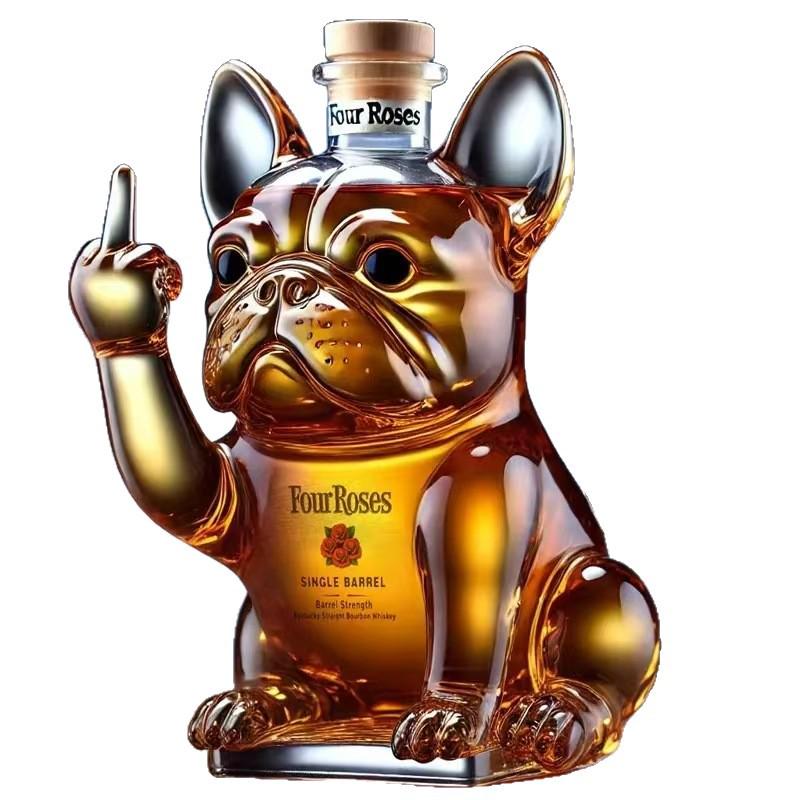 Transparent Glass French Bulldog Red Wine Bottle, Irregular Shape, Sealed for Whiskey/Vodka.