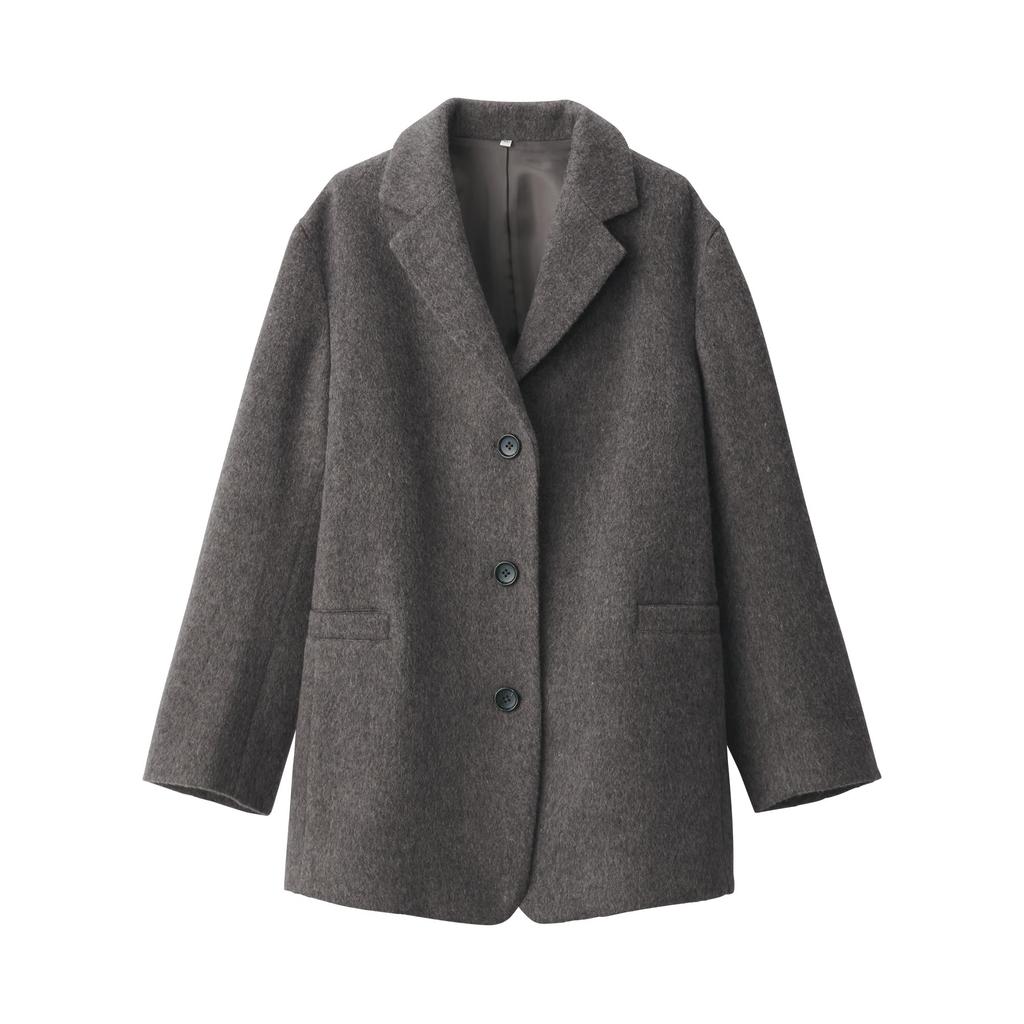 MUJI Women's Recycled Wool Blend Jacket Coat, BD0YWA4A, Mocha Brown, Size XS