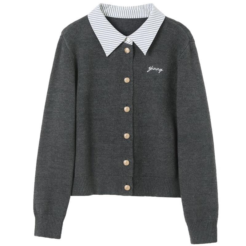 Sancai Winter Faux Two-Piece Striped Knit Sweater