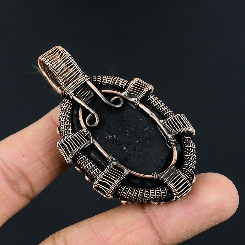 Black Tourmaline Pendant Gemstone Jewelry, 999 Copper Wire Wrapped Pendant, Handmade Amazing Pendant Jewelry