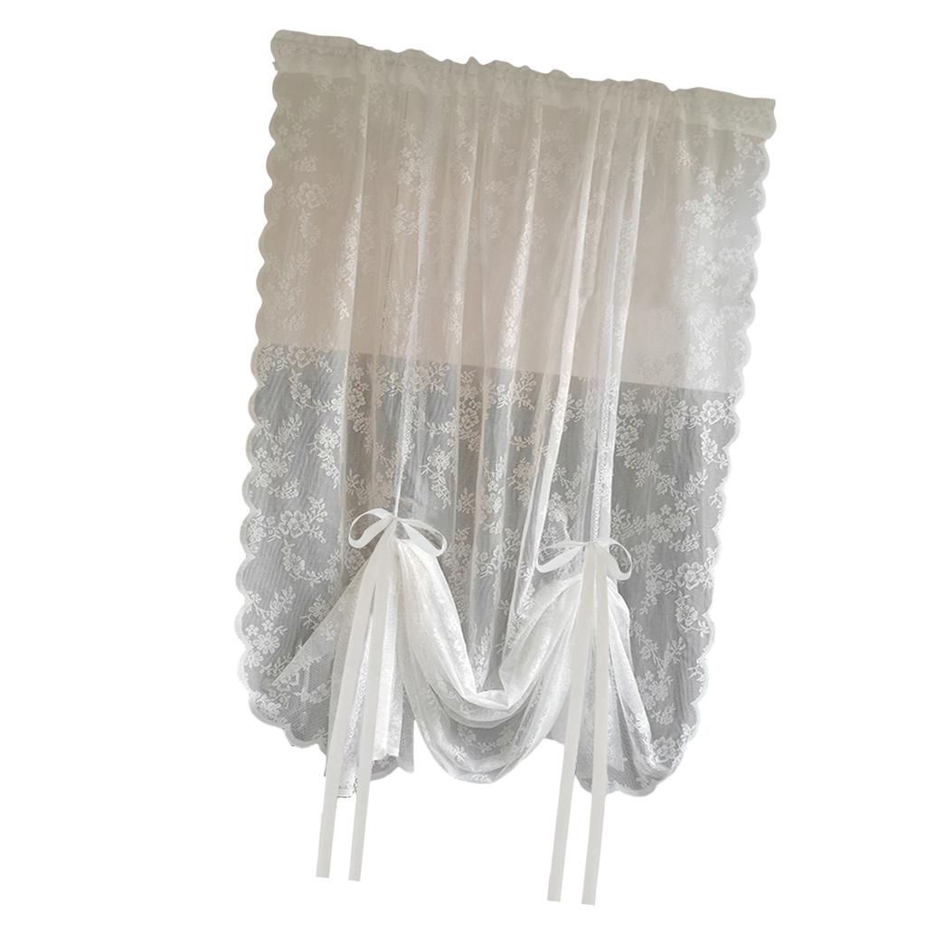White Lace Embroidery Voile Curtains with Rod Pockets Pulling Curtain for Living Room Bedroom Kitchen 150cm
