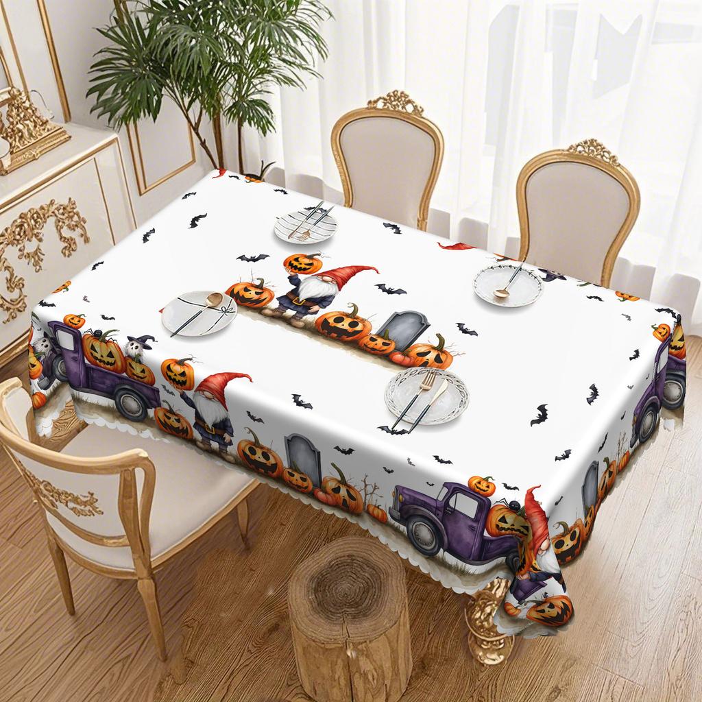 Halloween Tablecloth, Ghost Party Decoration With Goblins, Pumpkins And Cars - Polyester Tablecloth
