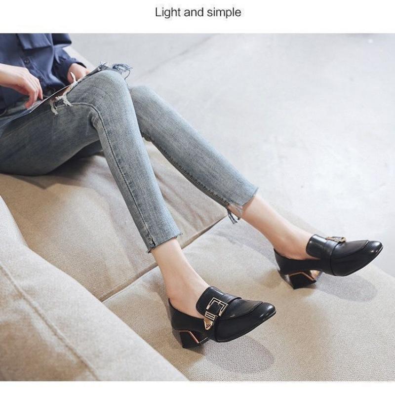 

Single shoes women s new Internet celebrity soft sole comfortable high heel women s shoes British style medium heel light without grinding feet smal 40 чорний