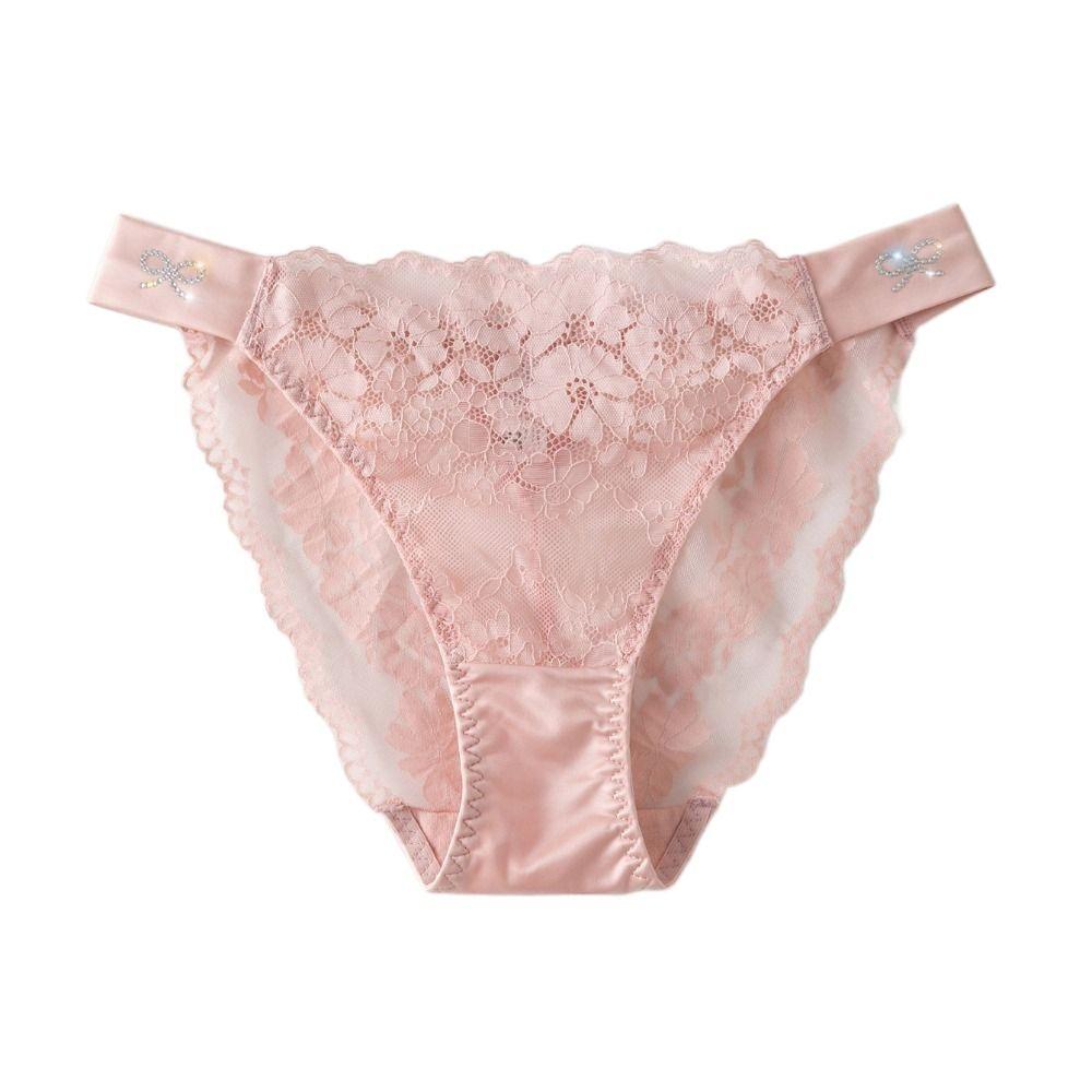 Transparent Floral Lace Panties Bow Women's Underpants Fashion Rhinestone Mesh Briefs  Girls