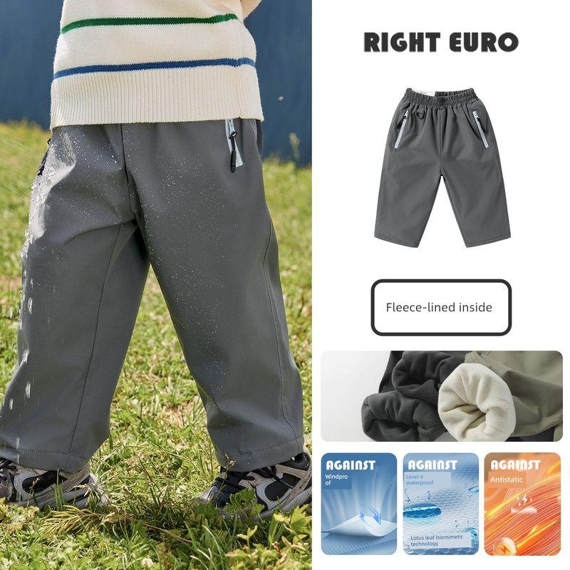 Boys' Mountain-Style Fleece-Lined Hiking Pants, Waterproof and Anti-Static, 2025 New Winter Children's Pants, Trendy Toddler Pants