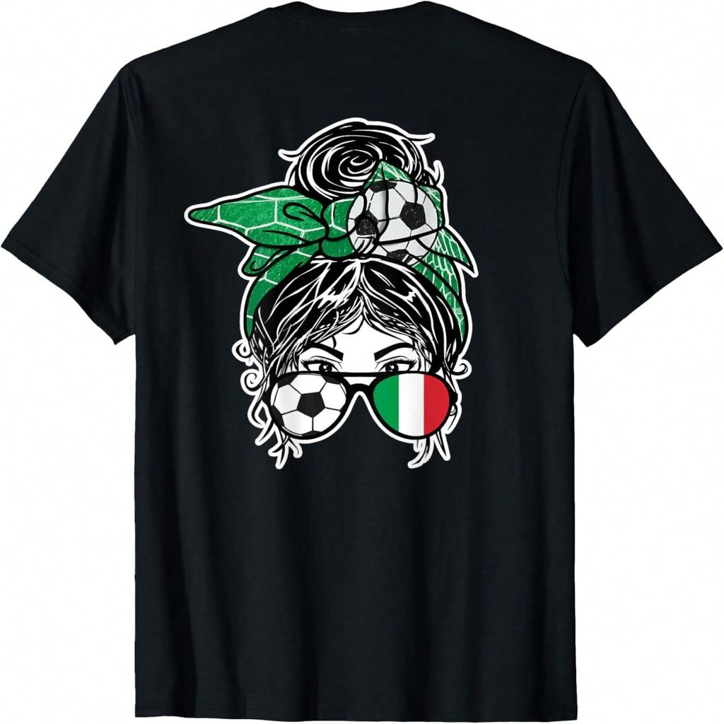 Unordentlicher Dutt Haare Italienisches Fußballmädchen Italien Trikot Sport Flagge T-Shirt