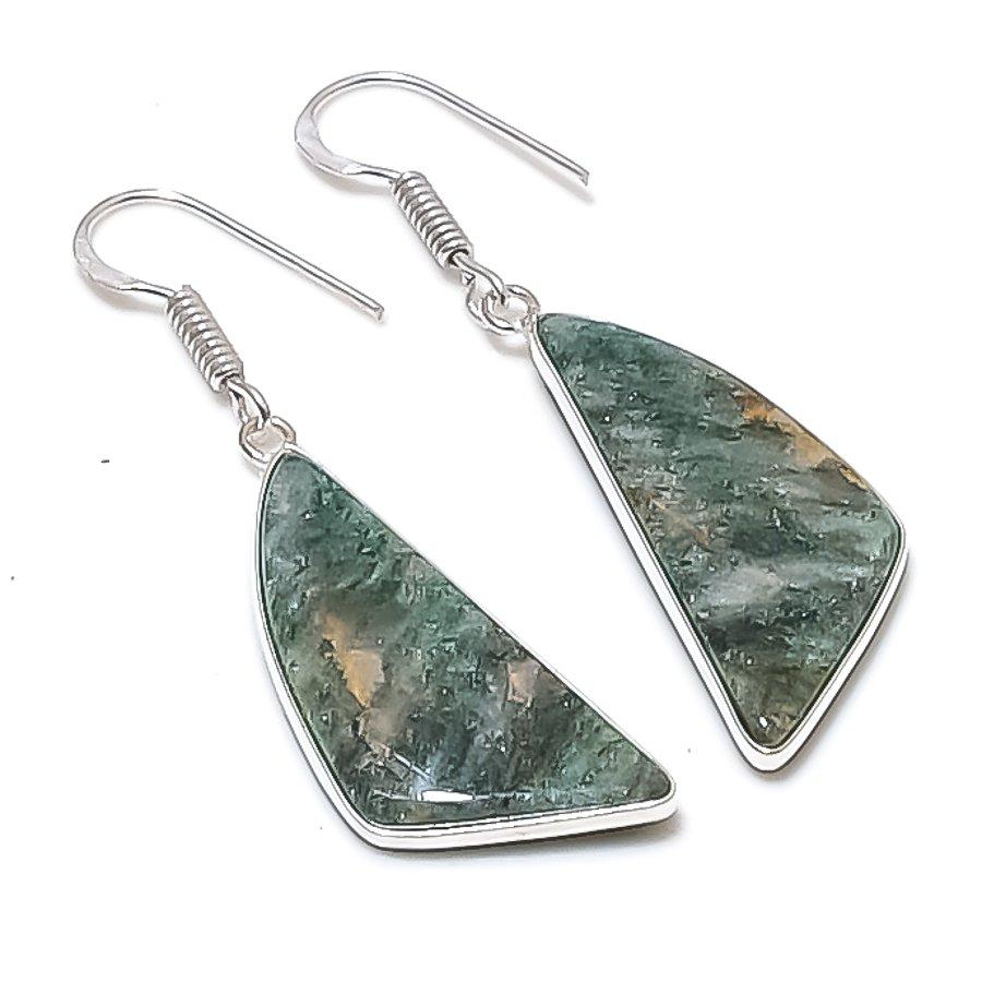 Natural Green Aventurine Gemstone 925 Sterling Silver Jewelry Earring 1.97  AEE-10812