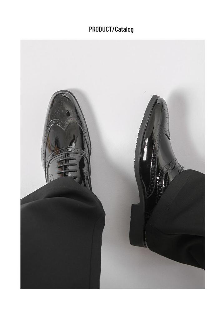 Men's Formal Gold Mirror Brogue Leather Shoes - Large Size, Lace-up Wedding Groom Attire