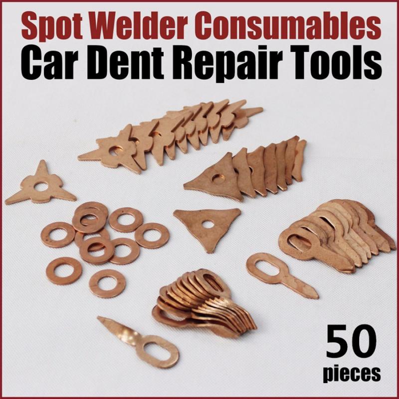 50Pcs Stud Welding Kit Accessories Straight Twisted Triangle Dent Pulling Rings Tri Hook Washer Round Star Pad Uni Spotter Starter Kit Welder