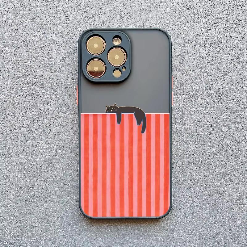 

Artistic Black Cat Striped Pattern Phone Case For iPhone 17 Pro Max 16 15 Pro Plus 14 13 Mini 12 11 16E 17Air Shockproof Cover iPhone 16 Plus