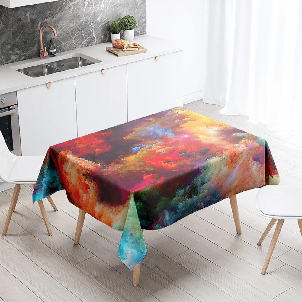 Față de masă color Tie Dye asortată Anti-pete impermeabilă Masă de bucătărie dreptunghiulară Decorare acasă