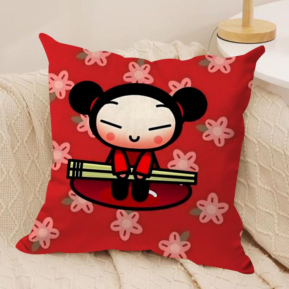 Kawaii P-Pucca Anime Cushion Cover Silky Short Plush Double-Sided Printed Pillow Case for Sofa All Seasons Home Decor Gift
