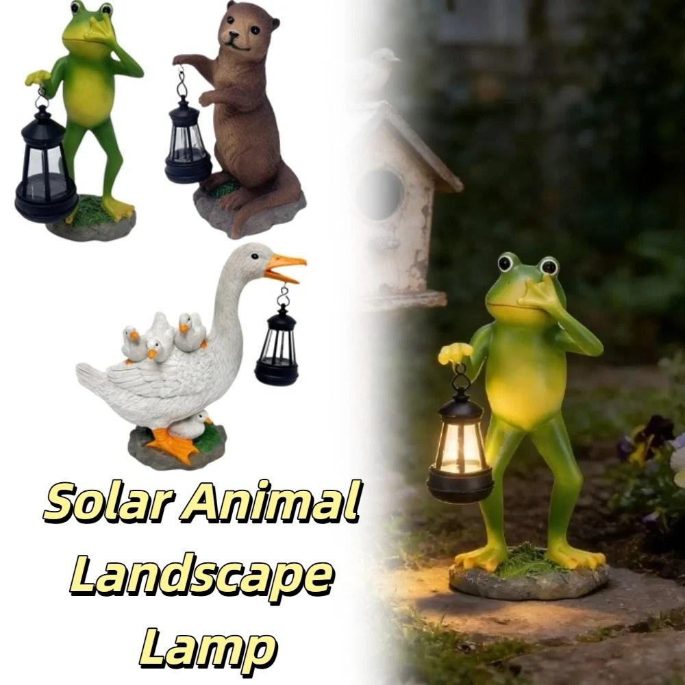 Solar Powered Solar Frog Lantern LED Light Animal Figurine Solar Garden Statue Pathway Decor Waterproof Resin