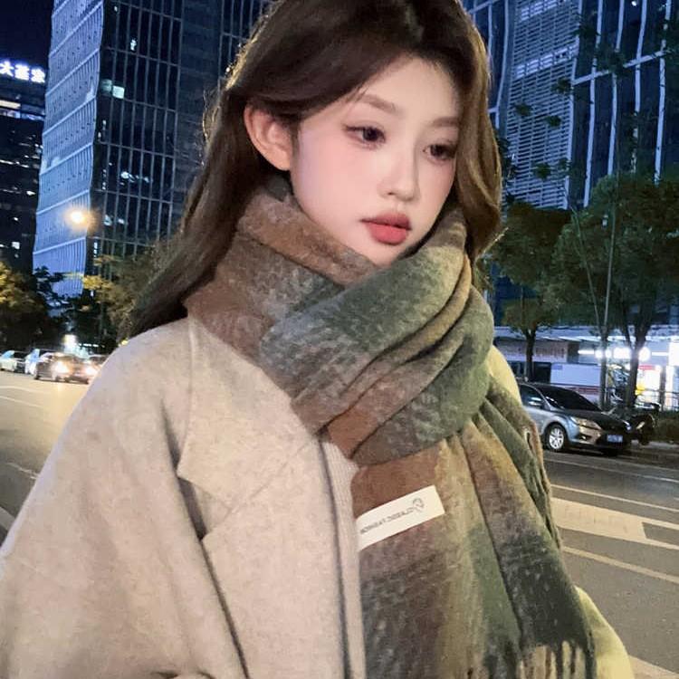New Angola red plaid scarf women's winter Korean version versatile high-end atmosphere shawl warm scarf