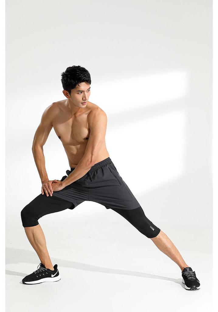 Men's 3/4 Quick-Dry Elastic Fitness Running Pants - Two-Piece Style