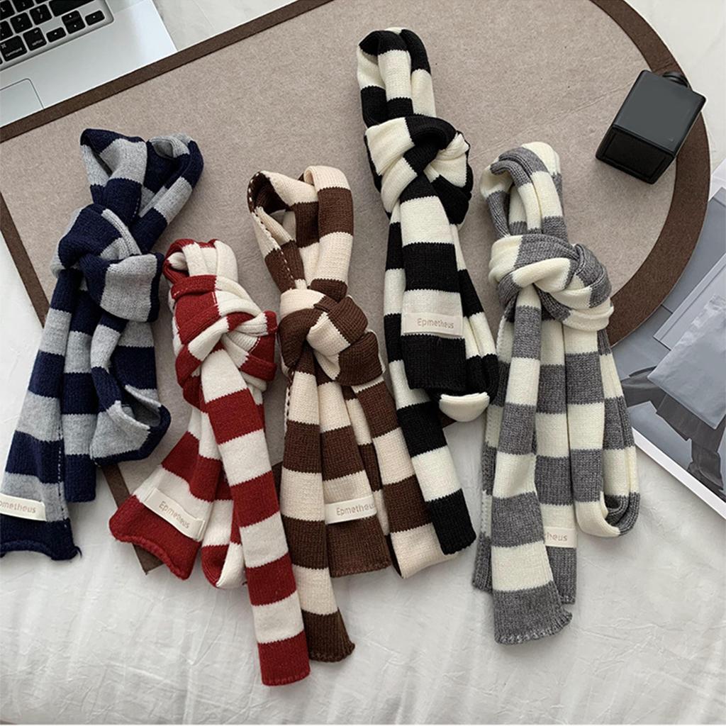 Handmade Knitted Striped Scarf for Female Girl Y2K Long Neck Scarf Spring Autumn Narrow Thin Scarf Harajuku Neck Wear